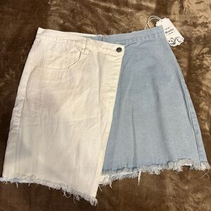 Two-Tone Denim Skirt - Asymmetrical style